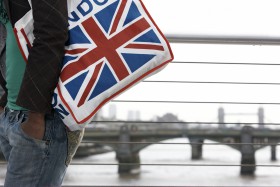 Woman carrying Union Jack bag