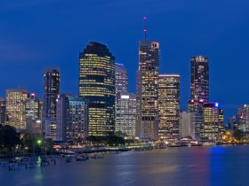 Long exposure shot of Brisbane city at night